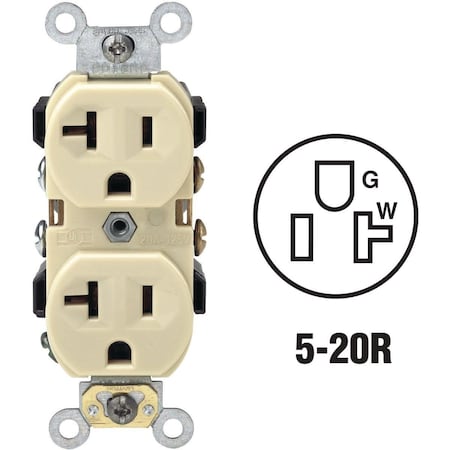 Leviton Straight Blade Receptacle, 5-20R, 20 A, 125V AC, 2 Pole, 3 Wire, Self-Grounded S01-0BR20-0IS
